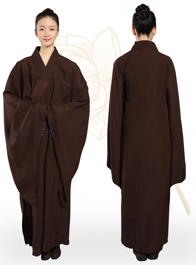 高档海青居士服女款法会和尚袈裟长衫僧衣服僧服海清青衣服咖啡色