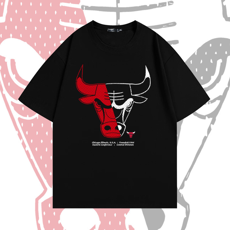 篮球体育公牛队纯棉短袖t恤男夏季潮牌宽松落肩半袖上衣服-阿里巴巴