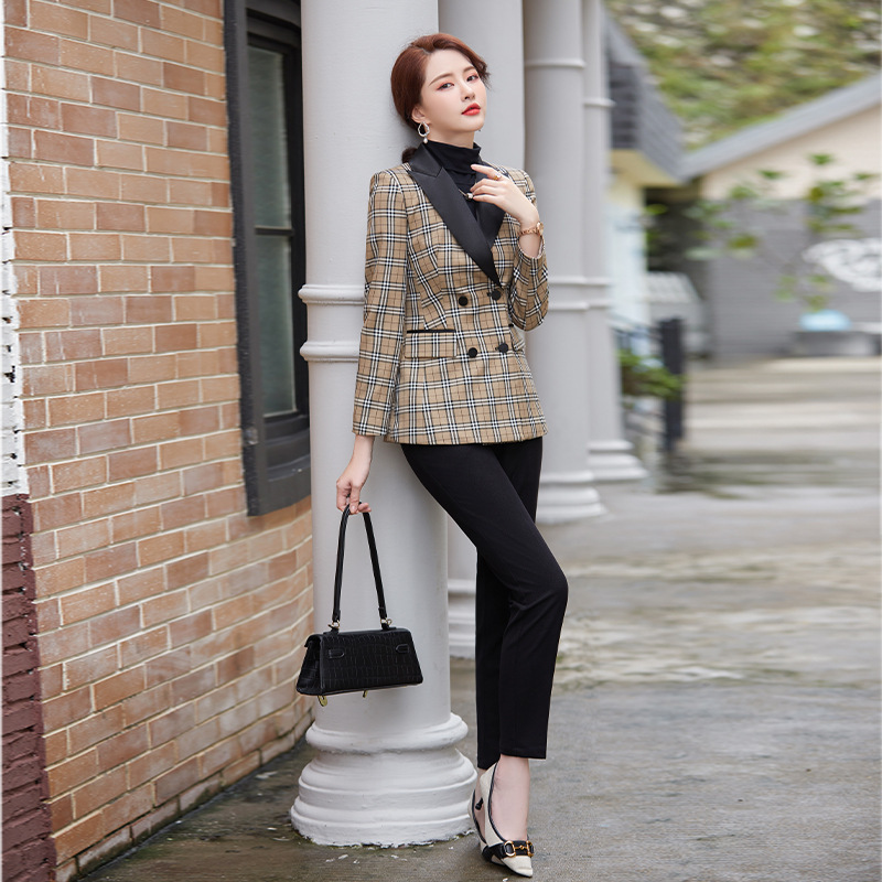 春秋新款女装格子西装套装外套女时尚气质休闲高级感秋冬女士西服