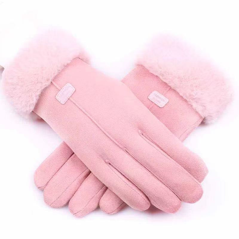 Women's Riding Gloves Autumn and Winter Cold-Proof Outdoor Cute Suede Student Fleece-lined Windproof Touch Screen Warm Wholesale