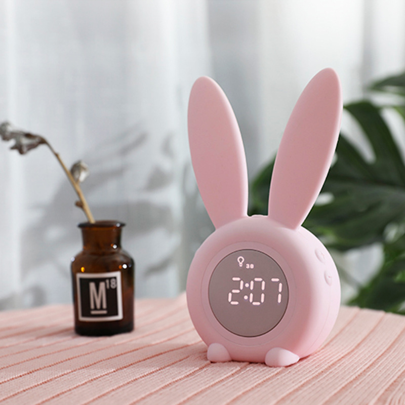 Cartoon Cute Rabbit Timing Alarm Clock with Night Light Led Light Timer Alarm Clock Creative Usb Charging Bedside Lamp