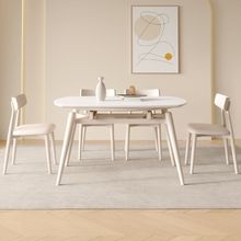 奶油风岩板餐桌伸缩折叠北欧白蜡木家用小户型方圆两用餐桌椅组合