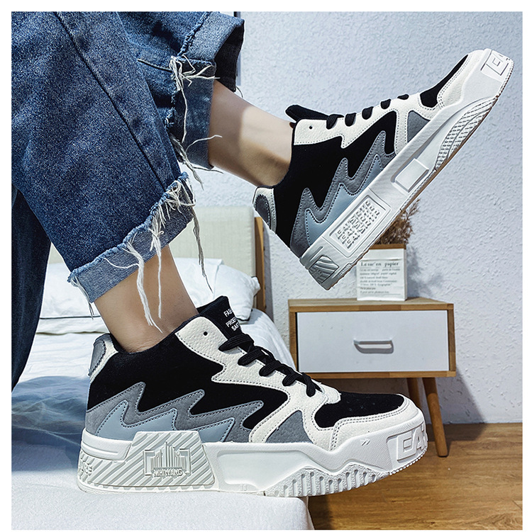 高帮板鞋男拼色2021年夏季新风尚透气潮鞋男韩版系带休闲运动男鞋