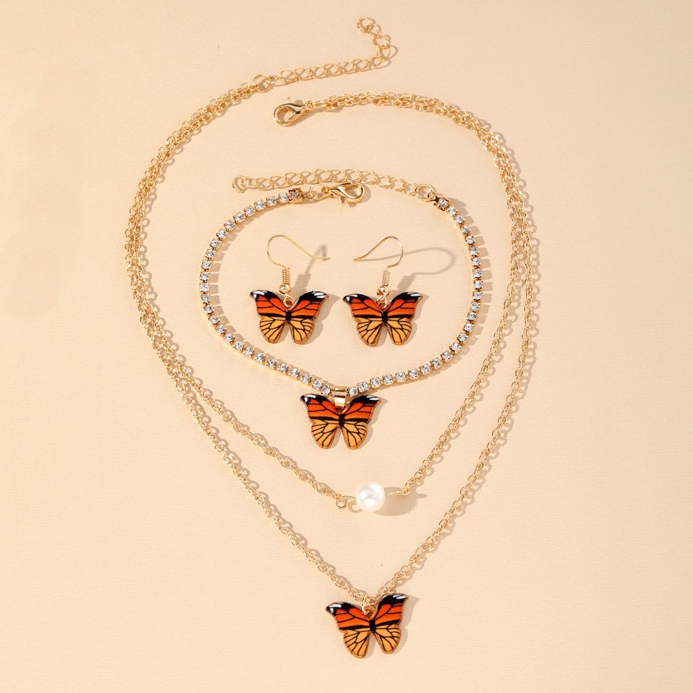 欧美热销蝴蝶吊坠首饰3件套创意耳环项链手链组合套装-阿里巴巴