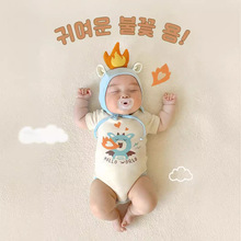 24夏季新款韩版婴儿连体衣ins喷火龙印花短袖造型哈衣宝宝包屁衣