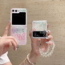 适用贝壳纹晕染彩蝴蝶三星zflip3/4/5/6/7折叠手机壳小米mixflip2