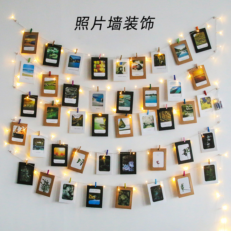 照片墙装饰创意挂绳免打孔麻绳夹子无痕钉照片打印做组合相框挂墙