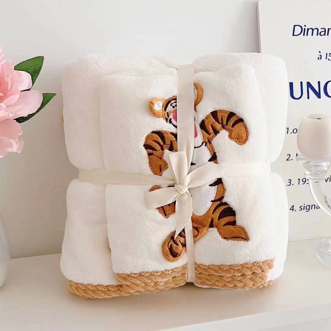 Coral Fleece Children's Cartoon Embroidery Lingna Beier High-Looking Tigger Duffy Bear Towel Bath Towel Combination Set