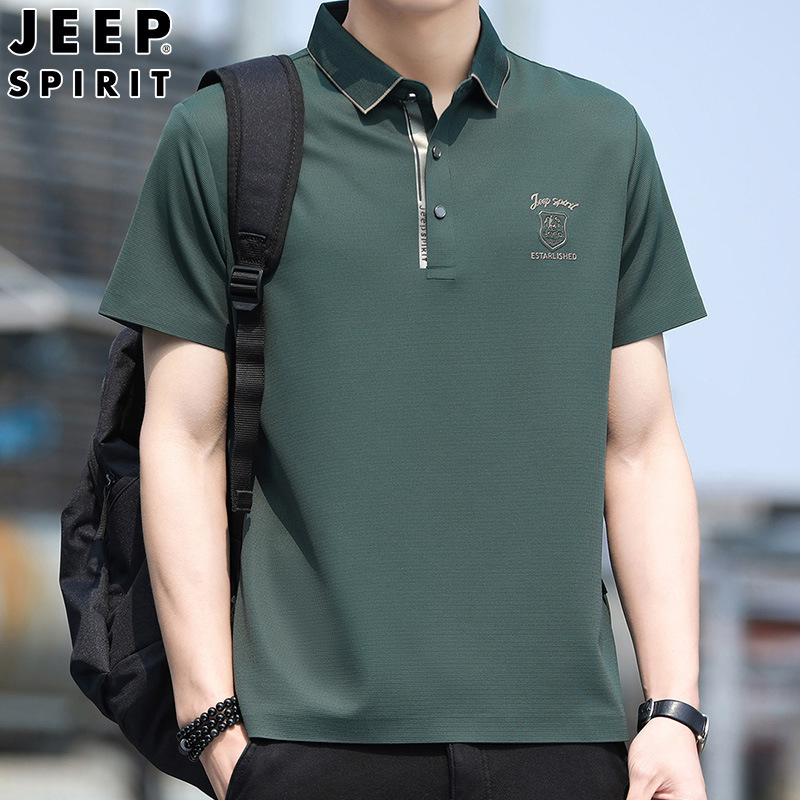 jeep spirit新款男士冰丝短袖polo衫休闲宽松透气大码男装t恤衫
