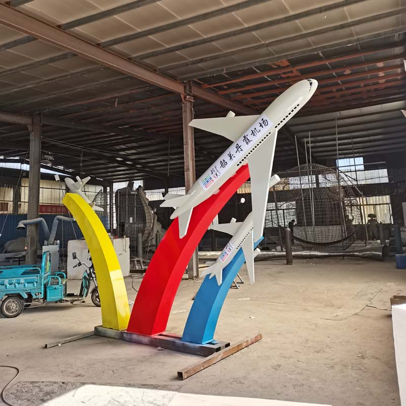 大型不锈钢飞机模型雕塑户外园林景观金属雕塑美陈不锈钢景观雕塑