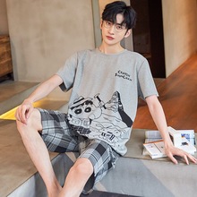 睡衣男士夏季棉质短袖青少年学生韩版卡通可爱薄款夏天家居服套装