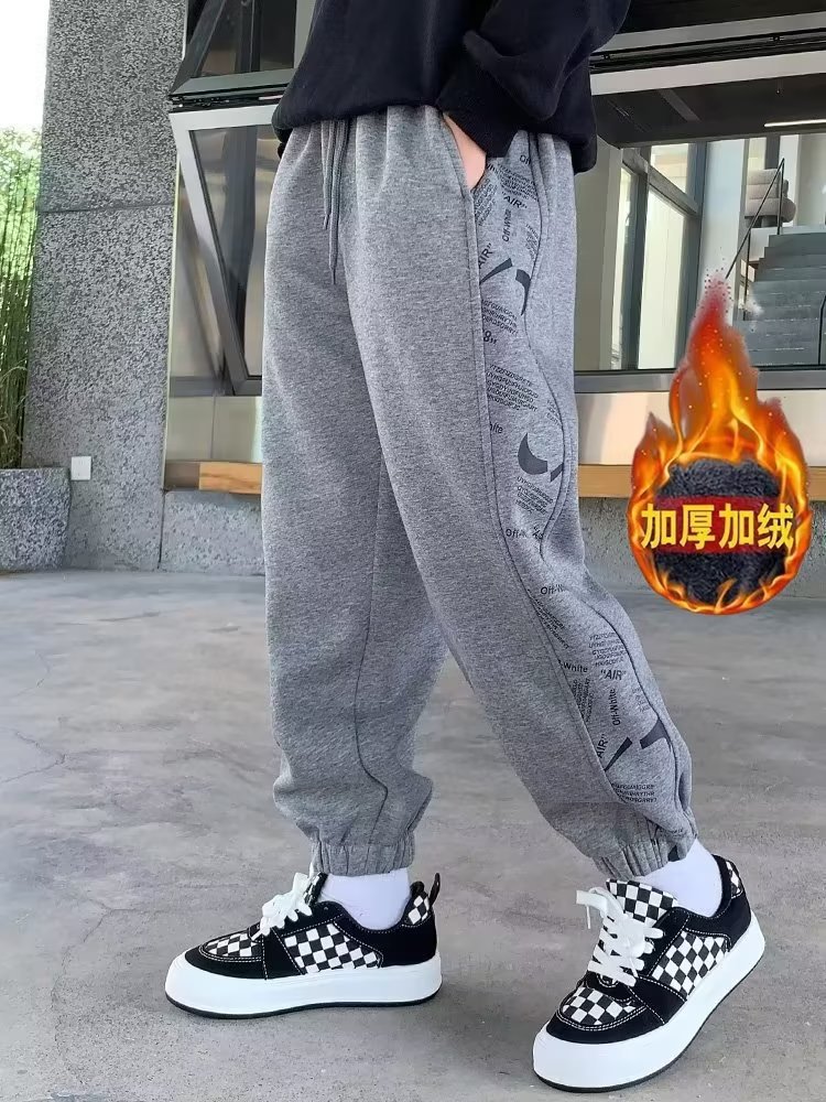 男童加绒卫裤男孩酷帅休闲运动裤春秋款2023新款中大童束脚长裤潮