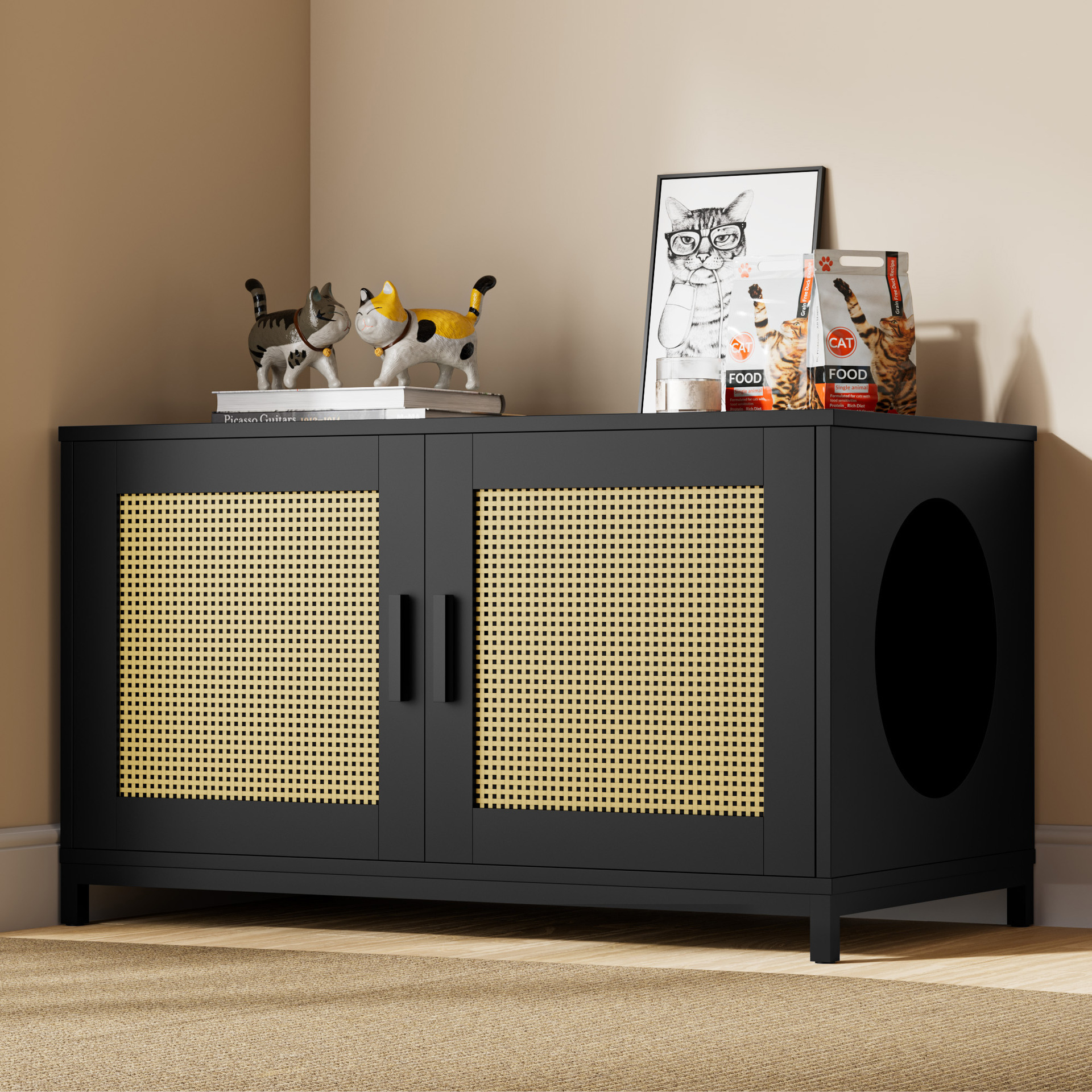 藤编鞋柜板式家具欧美外贸藤编宽敞干净猫猫屋工厂批发藤编宠物柜