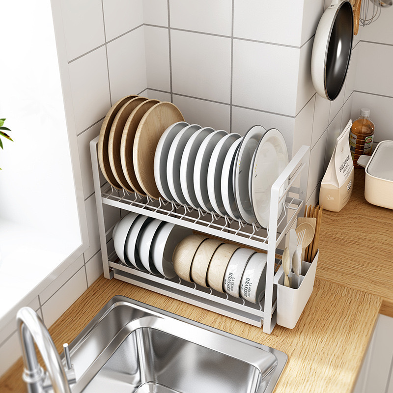 碗碟双层收纳架沥水架家用厨房置物架沥水架盘架碗筷收纳储物架