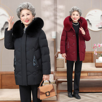 中老年羽绒服女士妈妈冬装短款60岁70奶奶加厚大码老人80太太外套