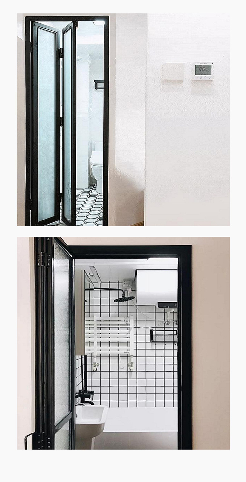 简约铝合金卫生间折叠推拉门钢化玻璃厨房浴室隔断伸缩折叠门