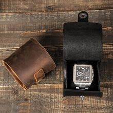 美式复古皮革手表盒 旅行便携腕表收纳盒 圆柱形手表珍藏盒
