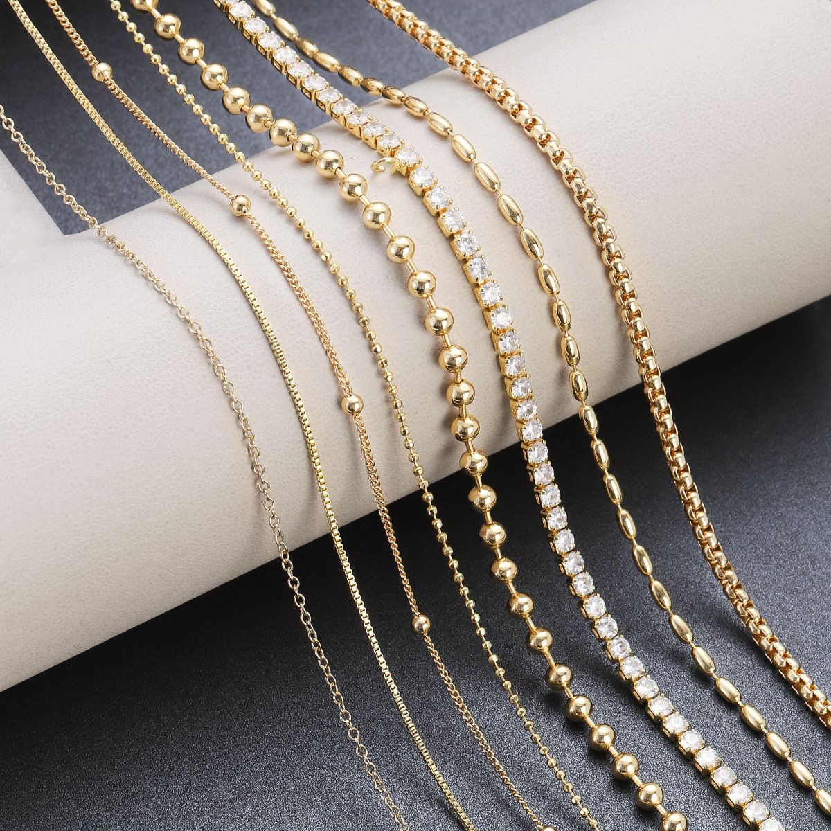 18k保色45cm项链锁骨链条裸链o字链盒仔链diy手工调节延长链饰品