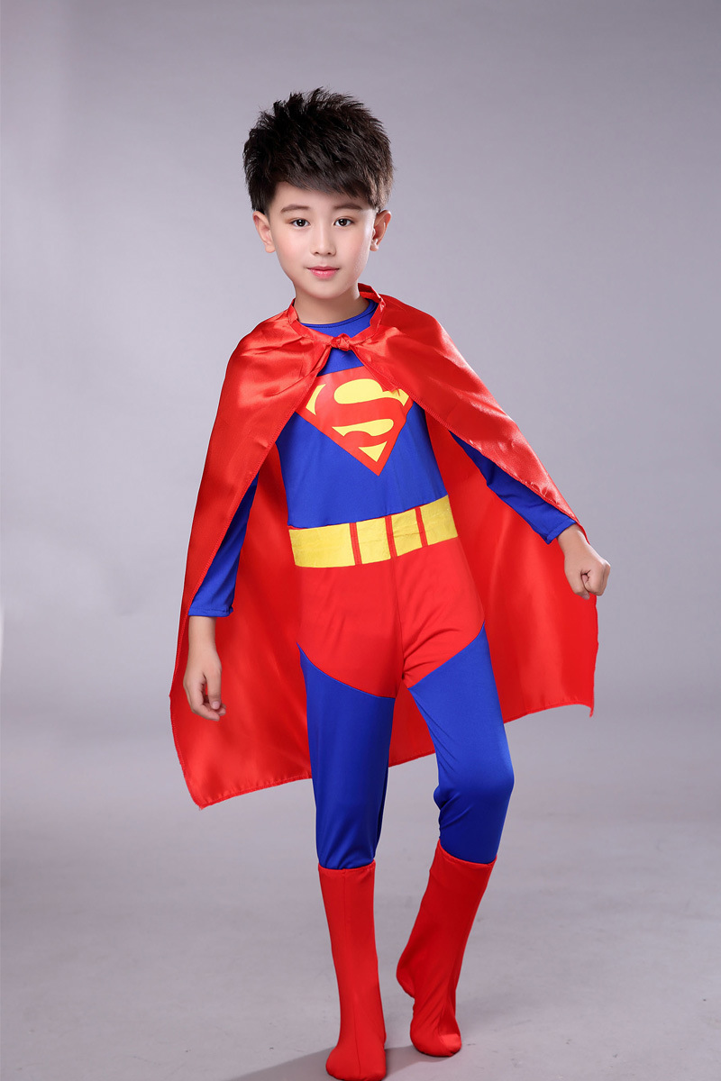 儿童超人披风幼儿超人套装衣服男女孩长袖紧身连体衣万圣节日服装