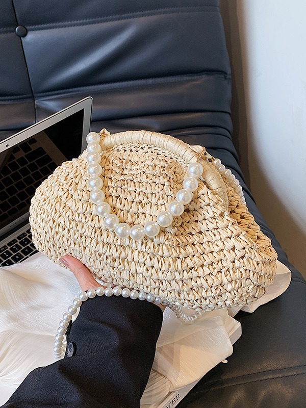 夏天时尚串珠手提包女2024新款编织贝壳包度假风编包单肩斜挎包