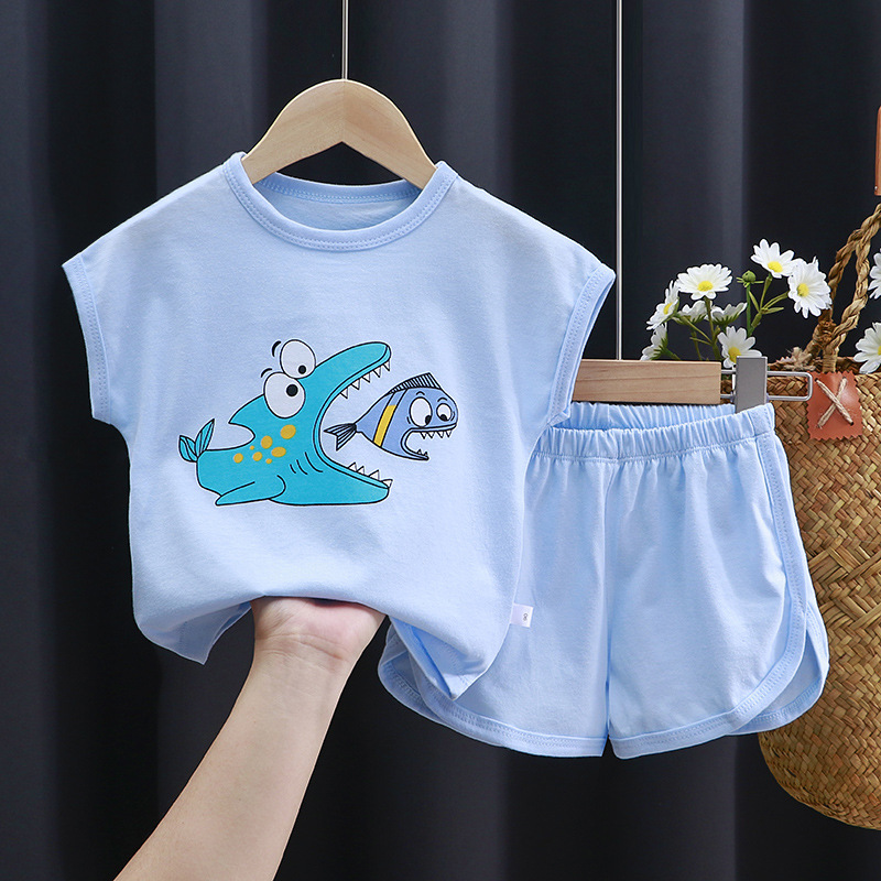 Summer Children's Short-Sleeved Suit Cotton Boys and Girls T-shirt Baby and Infant Two-Piece Set Summer Wear Clothes Children's Clothing Wholesale Baby Clothes