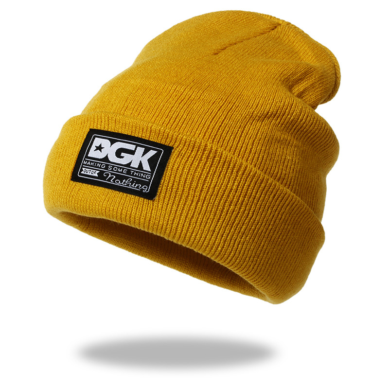 Cross-Border Knitted Hat DGK Letter Patch Sleeve Cap Men's and Women's Outdoor Ski Windproof Warm Hat Beanie Woolen Cap