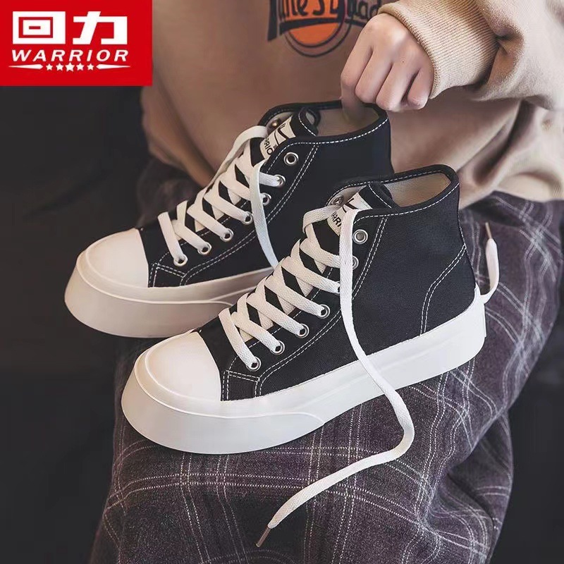 回力女鞋高帮帆布鞋女2024夏季新款百搭大头鞋圆头厚底小白板鞋子
