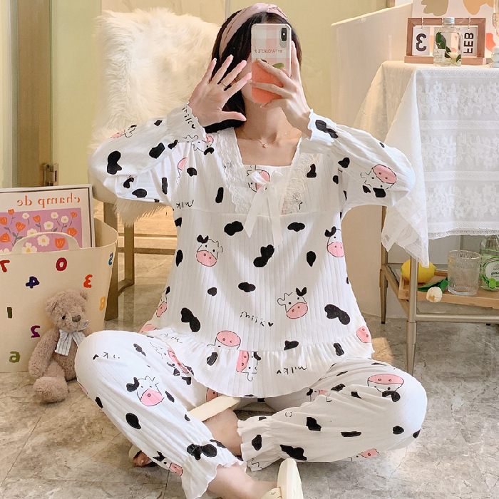 Pajamas Women's Spring and Autumn Long Sleeve Thin Internet Celebrity Home Confinement Clothing 2021 New Two-Piece Suit Summer Balls