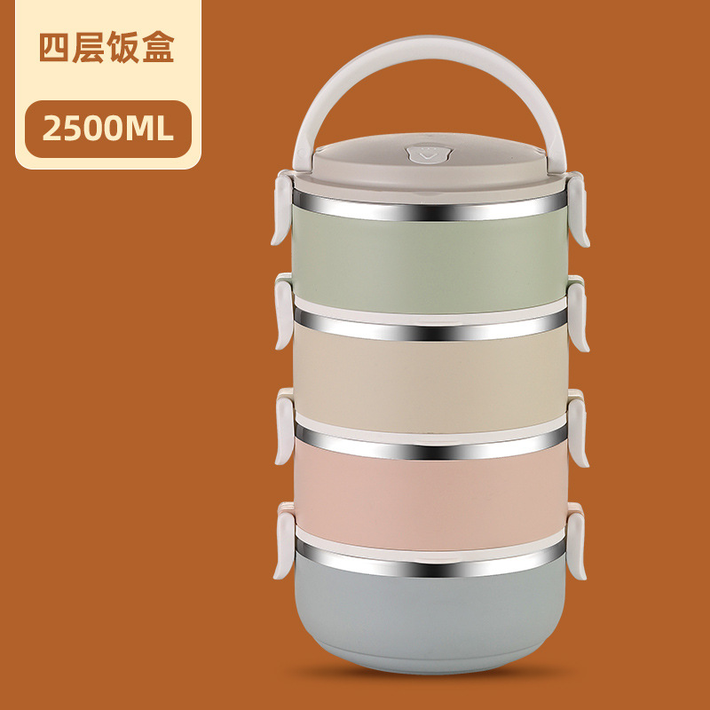 Stainless Steel Lunch Box Thermal Insulation Meal Box with Lid Office Worker Large Capacity Bento Box round Portable Compartment Portable Pan Three Layers