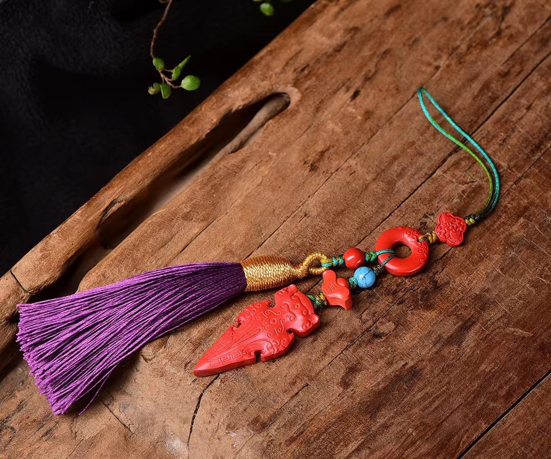 天然原矿朱砂高含量精品红砂水飞砂降魔宝剑小车挂 包挂 本命年