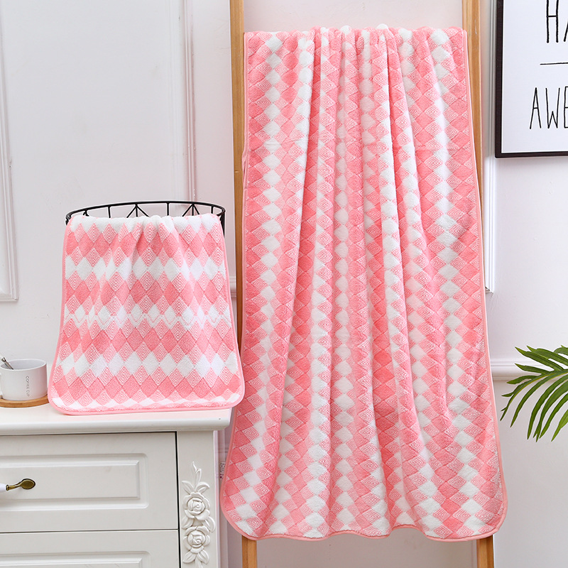 Warp Knitted Coral Velvet Three-Color Plaid Towels Gift Covers Household Warm Fleece Soft Absorbent Beach Towel