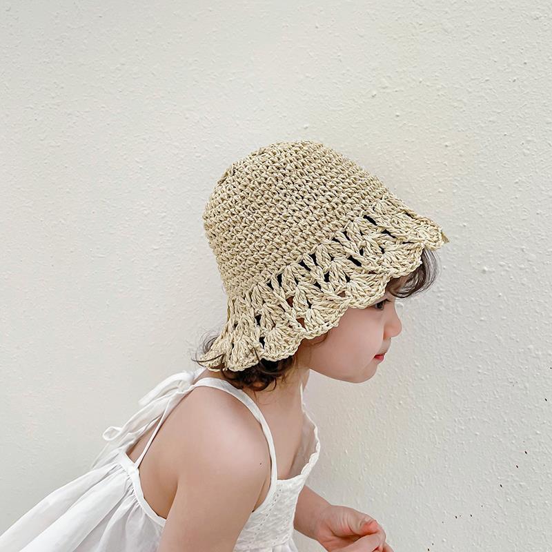 儿童春夏季帽子手工编织公主渔夫帽防晒水桶帽小设计时尚沙滩盆帽