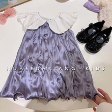 韩国童装2024夏装女童连衣裙甜美娃娃领洋气女孩高级感气质背心裙