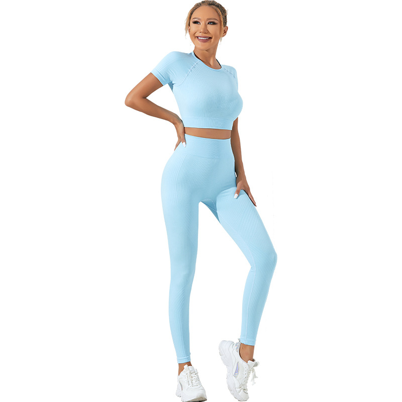 Cross-Border Yoga Suit Women's Autumn and Winter 2023 New Sports High Waist Yoga Pants Top Short-Sleeved Workout Clothes Suit