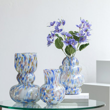 怡露蓝色点点简约艺术葫芦玻璃花瓶软装客厅装饰摆件花器批发碧轩