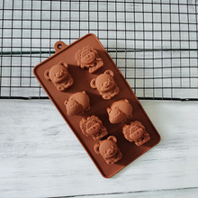 硅胶8连狮子河马小熊巧克力模卡通棒棒糖蛋糕模米糕发糕冰格模具