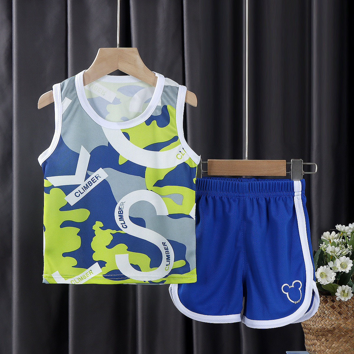 Children's Vest Suit New Quick-Drying Mesh Style for Sports Sleeveless Breathable Leisure Vest Shorts Set One Piece Dropshipping