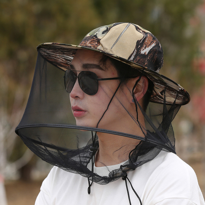 新款夏季钓鱼防蚊虫帽渔夫帽防蜂披肩防晒遮阳防风网眼帽子面罩