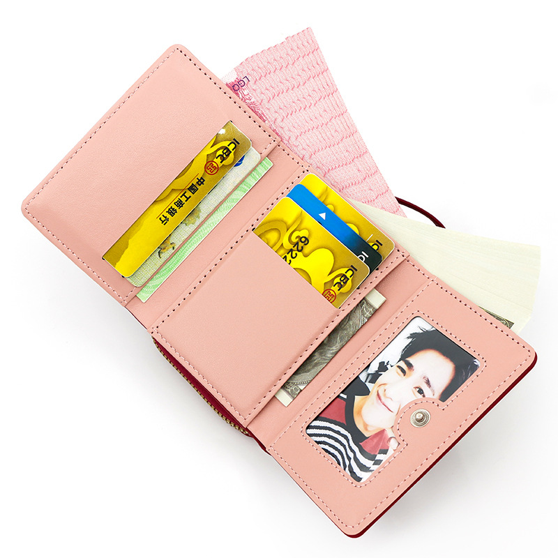 New Women's Short Wallet Simple Embroidered Love Pu Tri-Fold Bag Card Holder Multiple Card Slots Wallet Wallet Wholesale