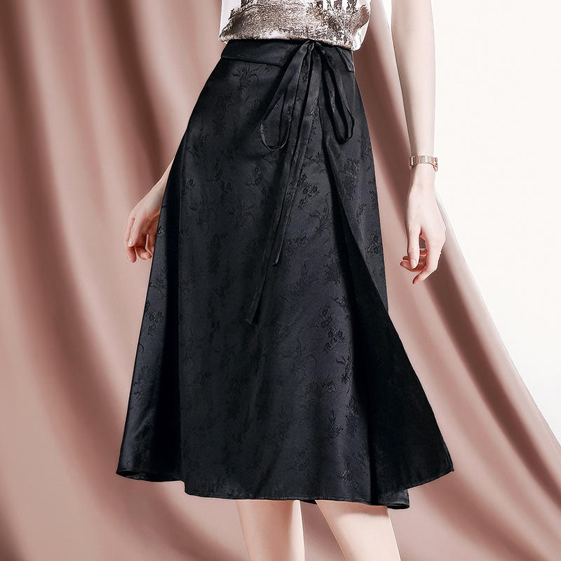 真丝提花桑波缎半身裙2022夏季新款女装飘逸桑蚕丝裙中长款a字裙