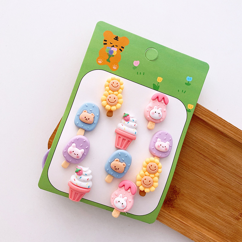 10 Korean Cute Baby Hair Tie High Elasticity Rubber Headband Head Rope Cartoon Ice Cream Small Hair Ring Children