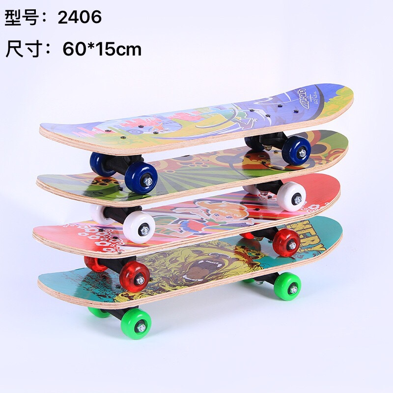 Factory Wholesale Children Skate Scooter Maple Twin Tips 2406 Teenagers Beginners Double-Sided Cartoon Skateboard Delivery