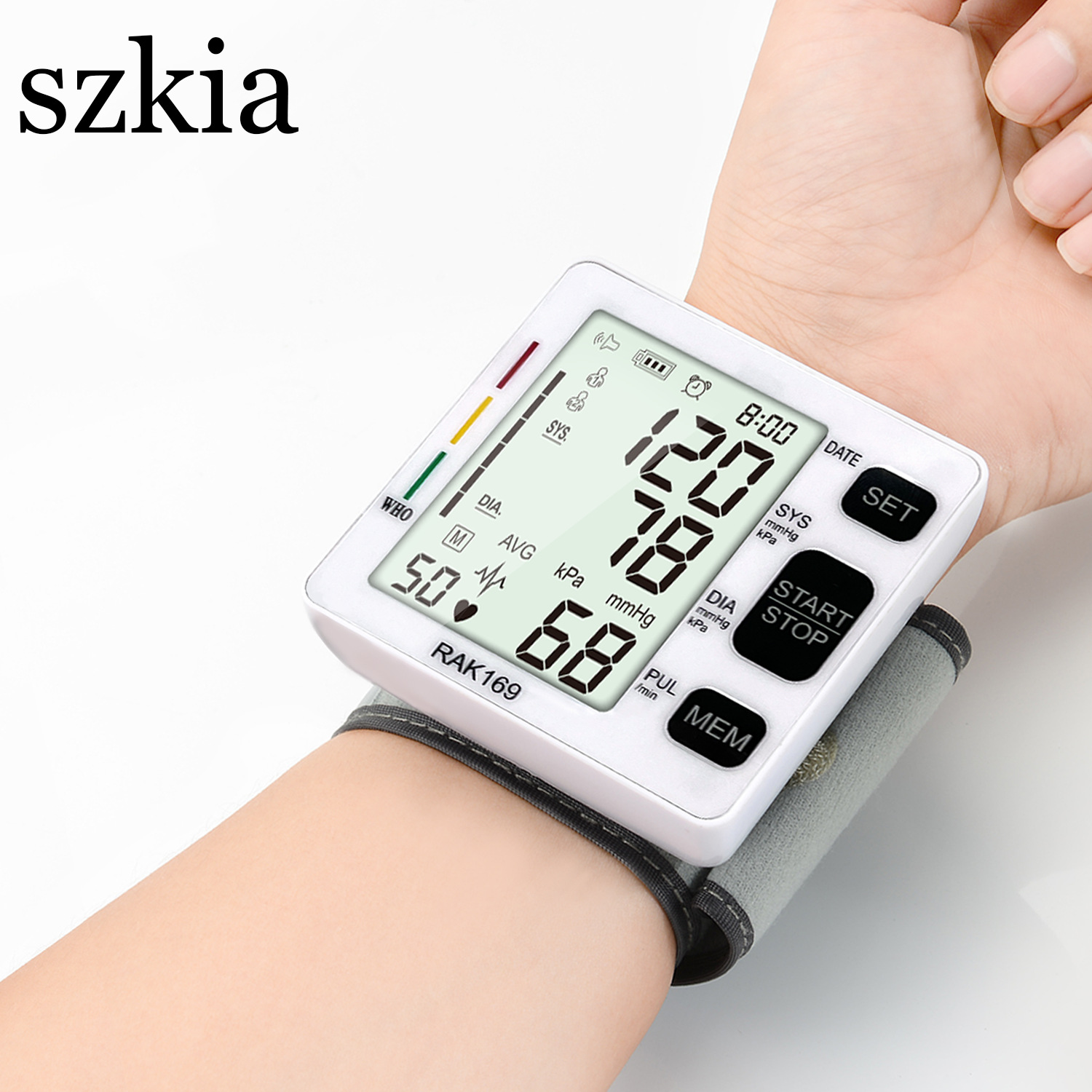 0成交600个szkia手臂式电子血压计测量仪测压器心率家用英文语音外贸