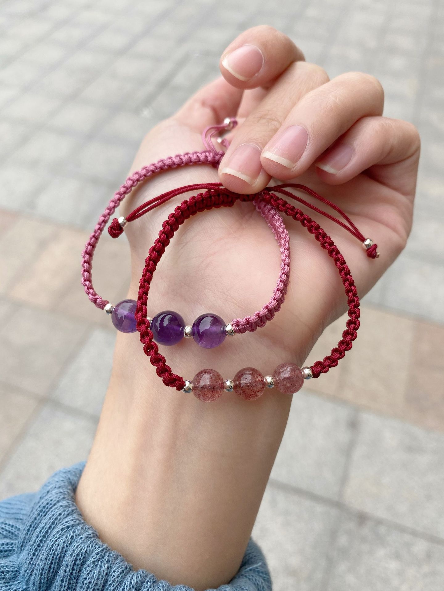 福利引流 手工编绳手链天然水晶草莓晶紫水晶单珠手串 礼物代发