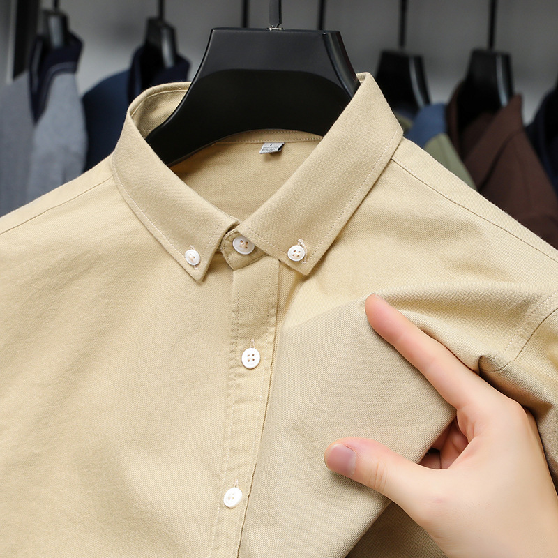 纯棉牛津纺男士长袖衬衫春秋季纯色衬衣商务休闲上班外贸男装褂子