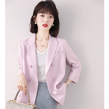 日系优雅百搭时髦香芋紫色小西服 双排扣纯色修身显瘦西装外套女