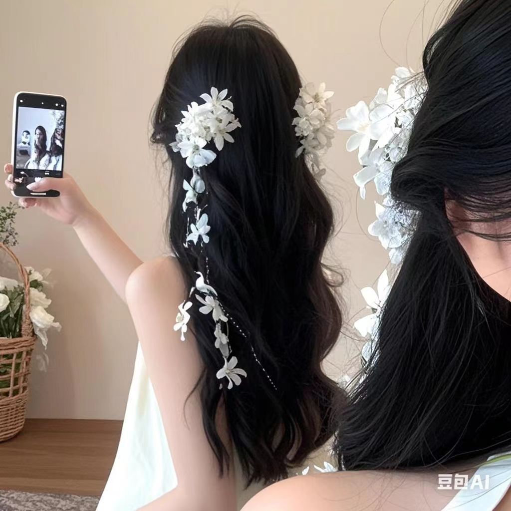 新中式超仙氛围感花朵流苏发夹女轻奢高级感小众侧边夹夸张配饰品