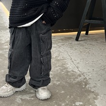 泰如2023秋季新款儿童时髦工装牛仔裤男童韩版洋气休闲裤宝宝长裤