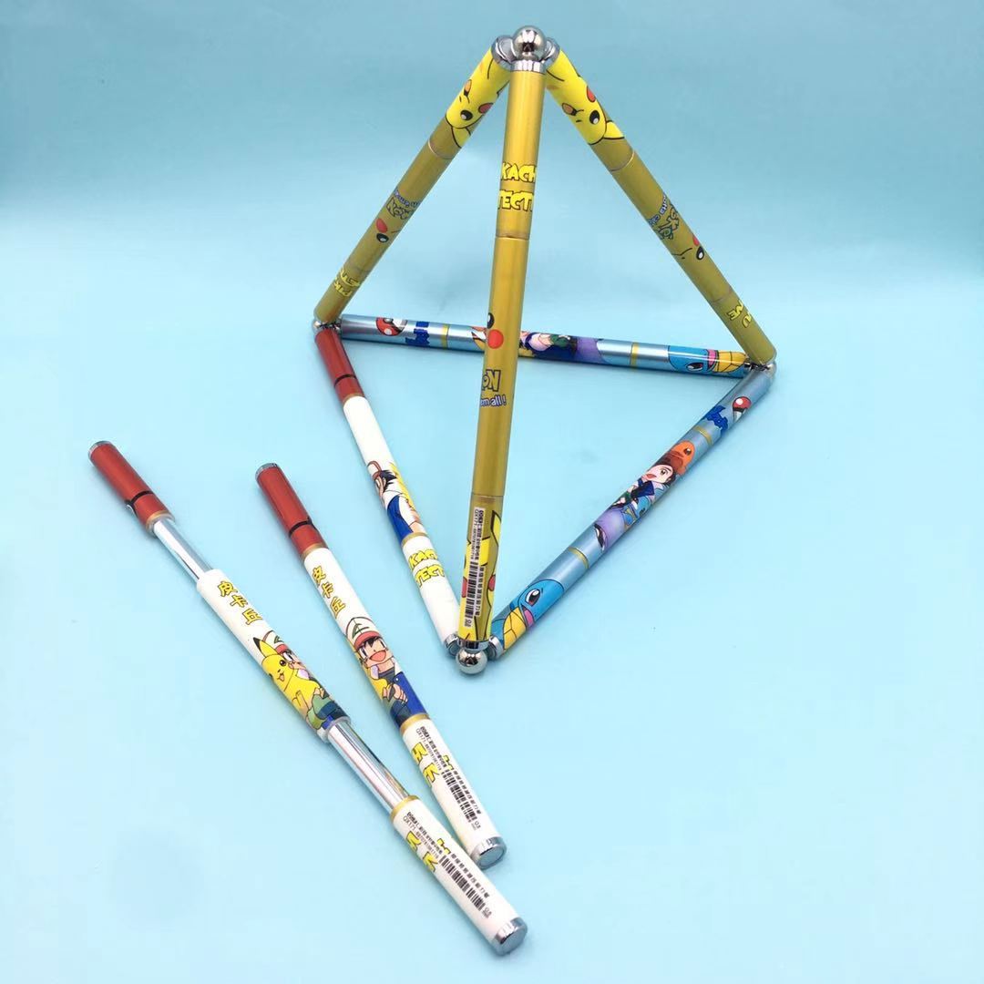 动漫口袋妖怪皮卡丘伸缩中性笔转转笔王者旋转磁铁笔积木磁性水笔