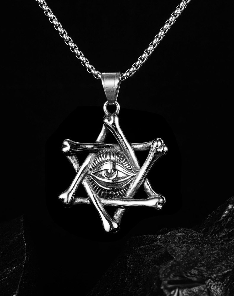 潮男锁骨嘻哈恶魔之眼项链万圣节服饰配件恐怖骷骨眼睛朋克大吊坠